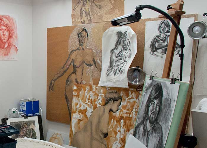 The studio with work in progress